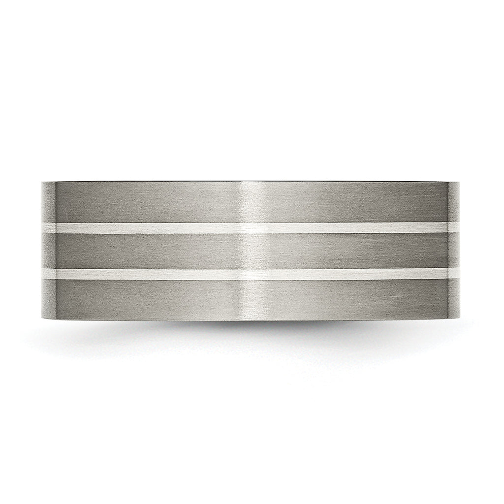 Inlay Wedding Band in Titanium & Sterling Silver, 8mm