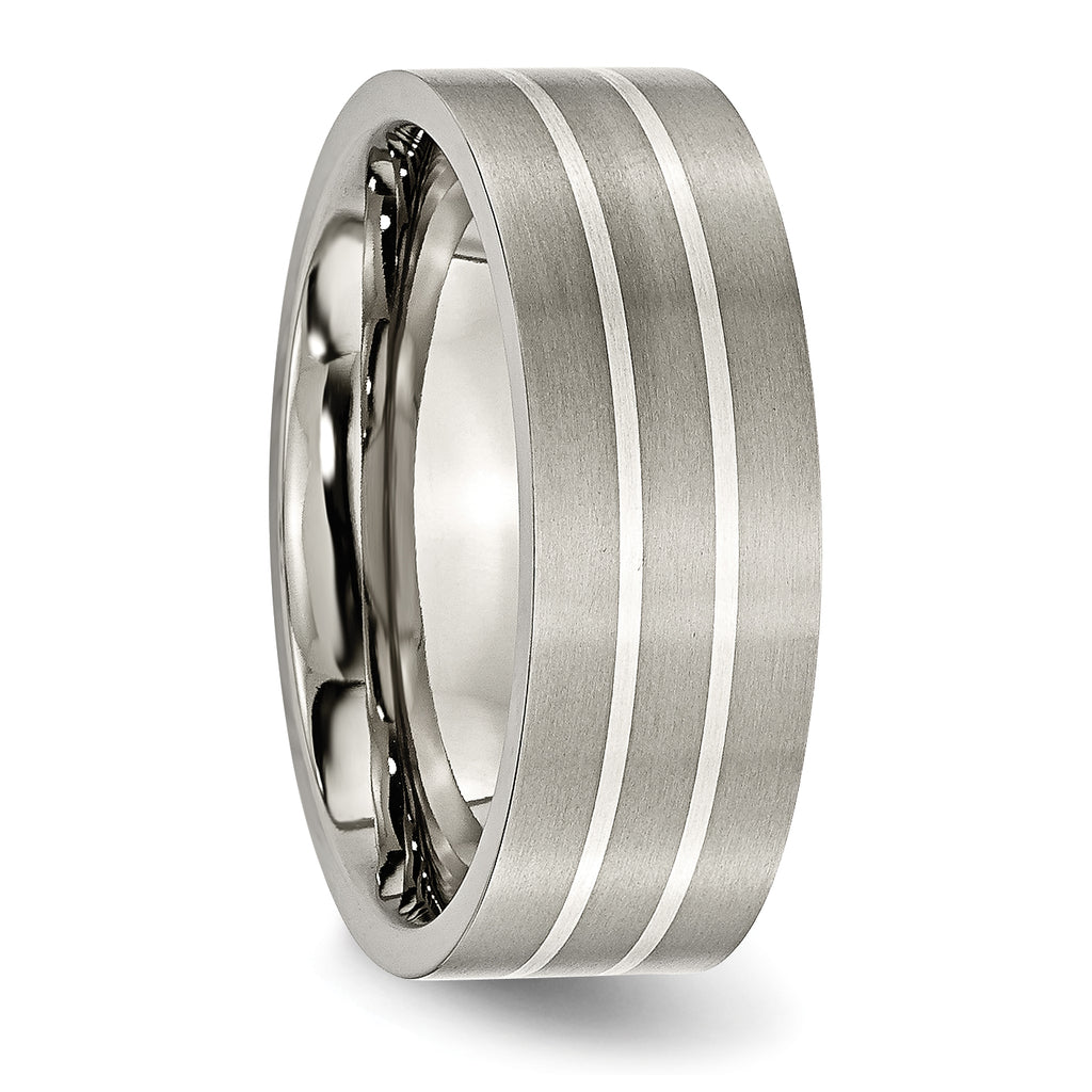 Inlay Wedding Band in Titanium & Sterling Silver, 8mm