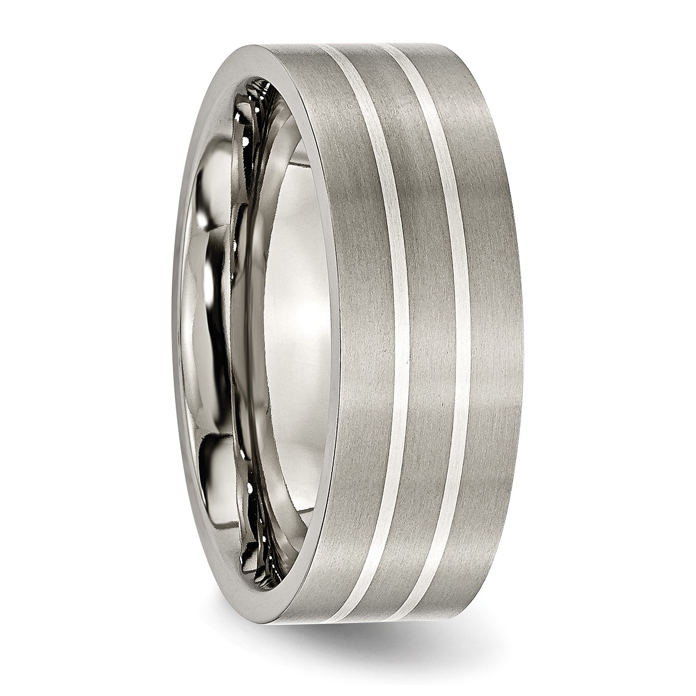 Inlay Wedding Band in Titanium & Sterling Silver, 8mm