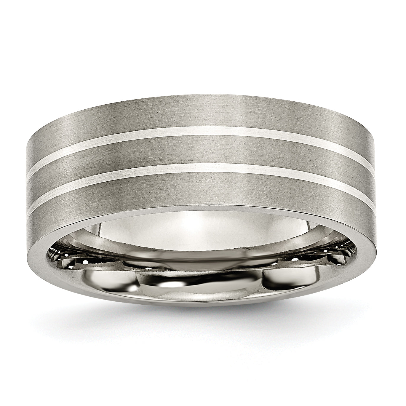 Titanium Brushed WithSterling Silver Inlay 8mm Flat Band Main image