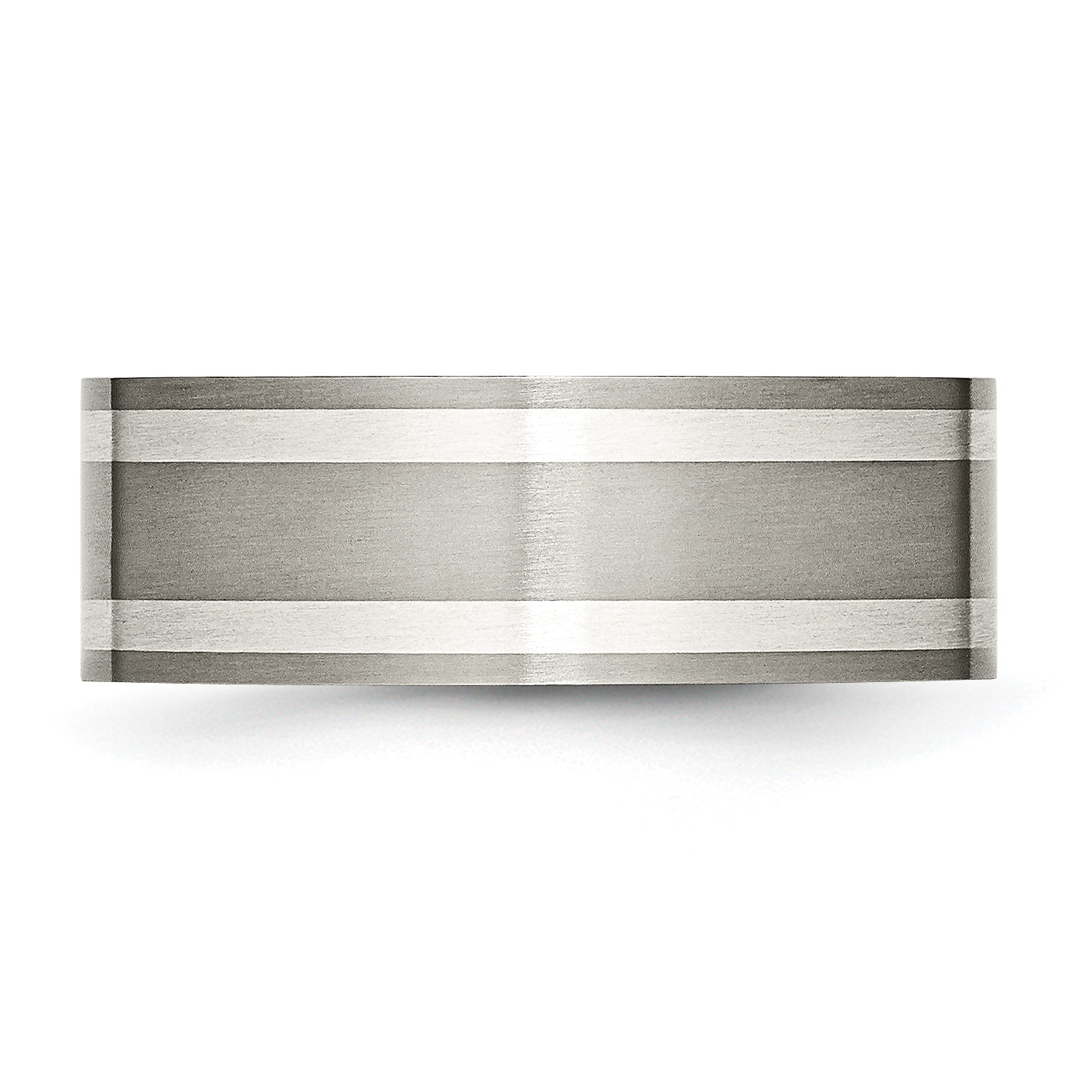 Titanium Wedding Band with Dual Sterling Silver Inlays 8mm Unisex