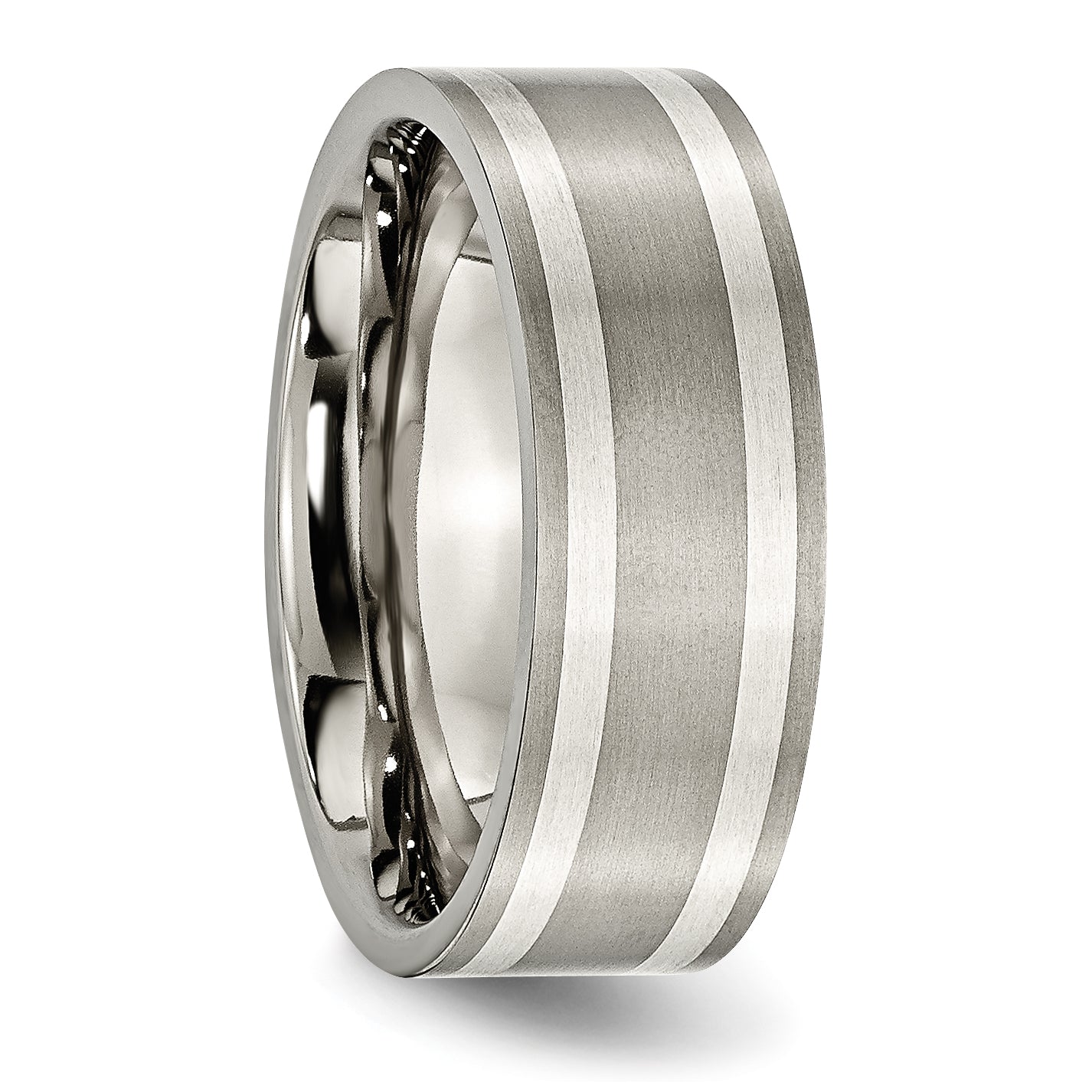 Titanium Wedding Band with Dual Sterling Silver Inlays 8mm Unisex