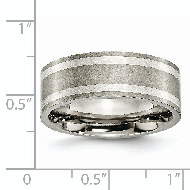 Titanium Wedding Band with Dual Sterling Silver Inlays 8mm Unisex