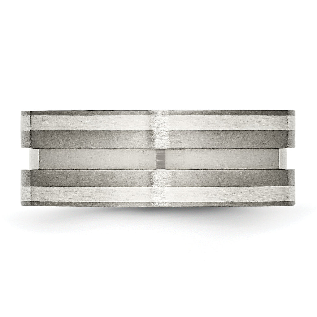 Grooved Inlay Wedding Band in Titanium & Sterling Silver, 8mm