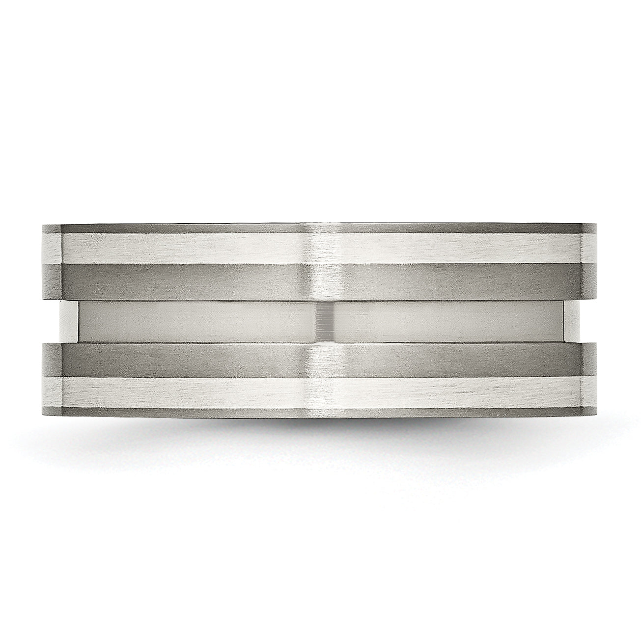 Grooved Inlay Wedding Band in Titanium & Sterling Silver, 8mm