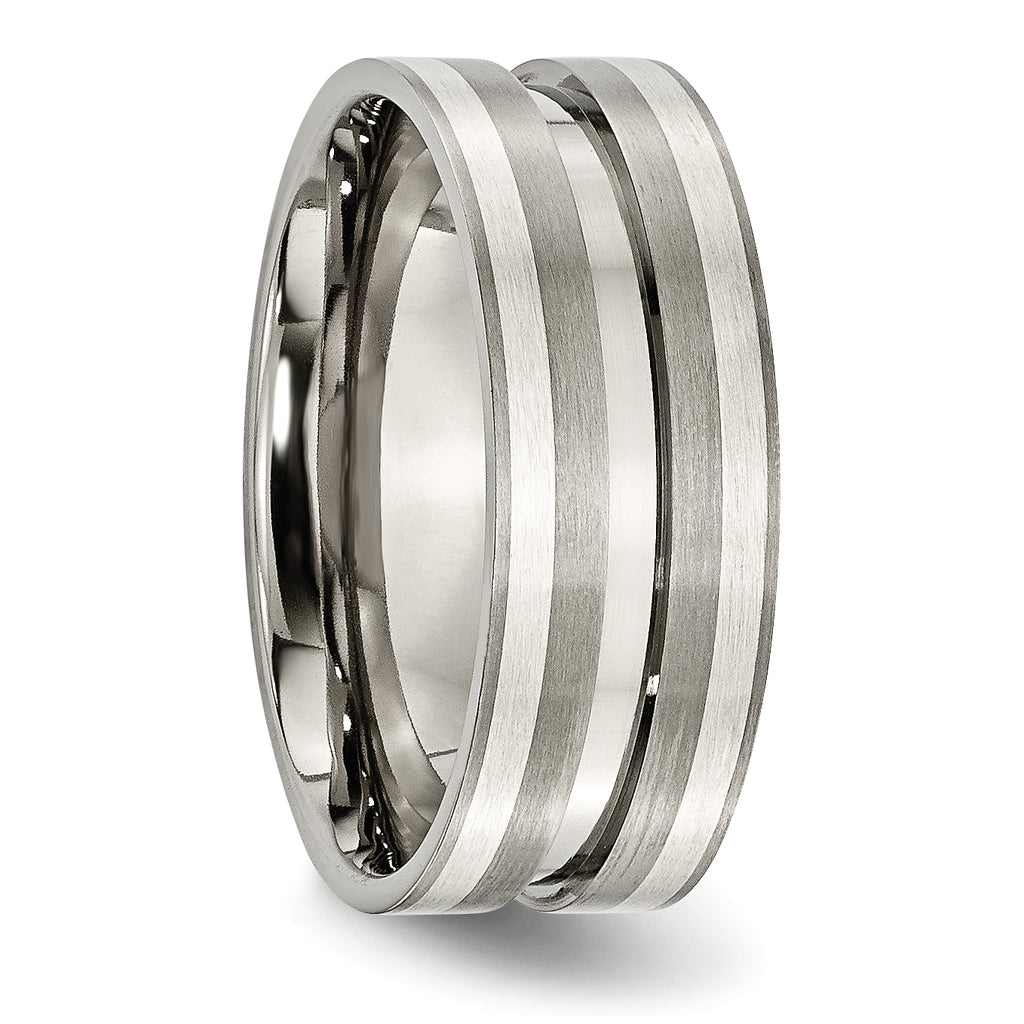 Grooved Inlay Wedding Band in Titanium & Sterling Silver, 8mm