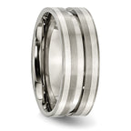 Grooved Inlay Wedding Band in Titanium & Sterling Silver, 8mm