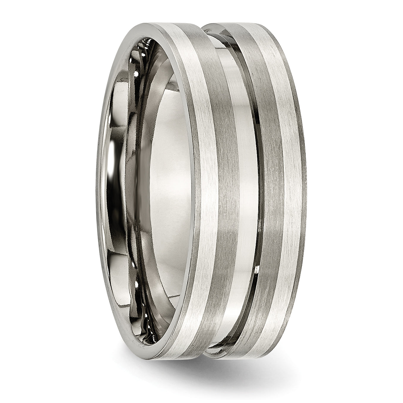 Grooved Inlay Wedding Band in Titanium & Sterling Silver, 8mm