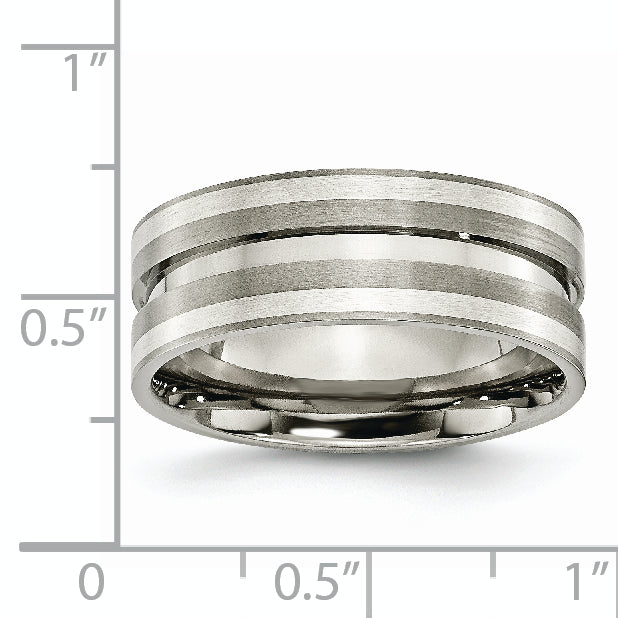 Grooved Inlay Wedding Band in Titanium & Sterling Silver, 8mm