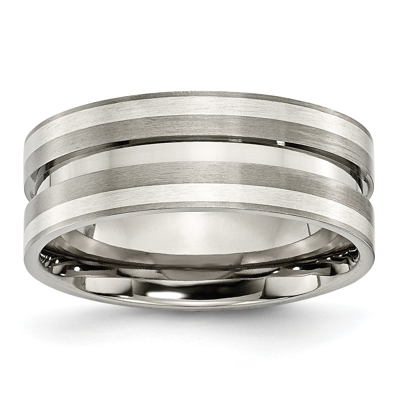 Titanium Brushed WithSterling Silver Inlay 8mm Grooved Band Main image