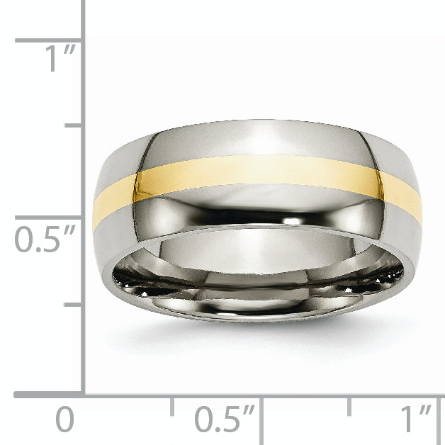 Unisex Titanium and 14K Gold Inlay Polished Wedding Band, Engravable