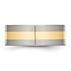 Titanium Wedding Band with 14K Yellow Inlay Engravable Unisex 8mm Polished