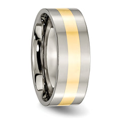 Titanium Wedding Band with 14K Yellow Inlay Engravable Unisex 8mm Polished