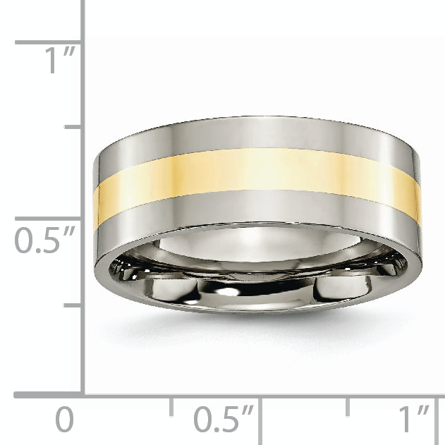 Titanium Wedding Band with 14K Yellow Inlay Engravable Unisex 8mm Polished