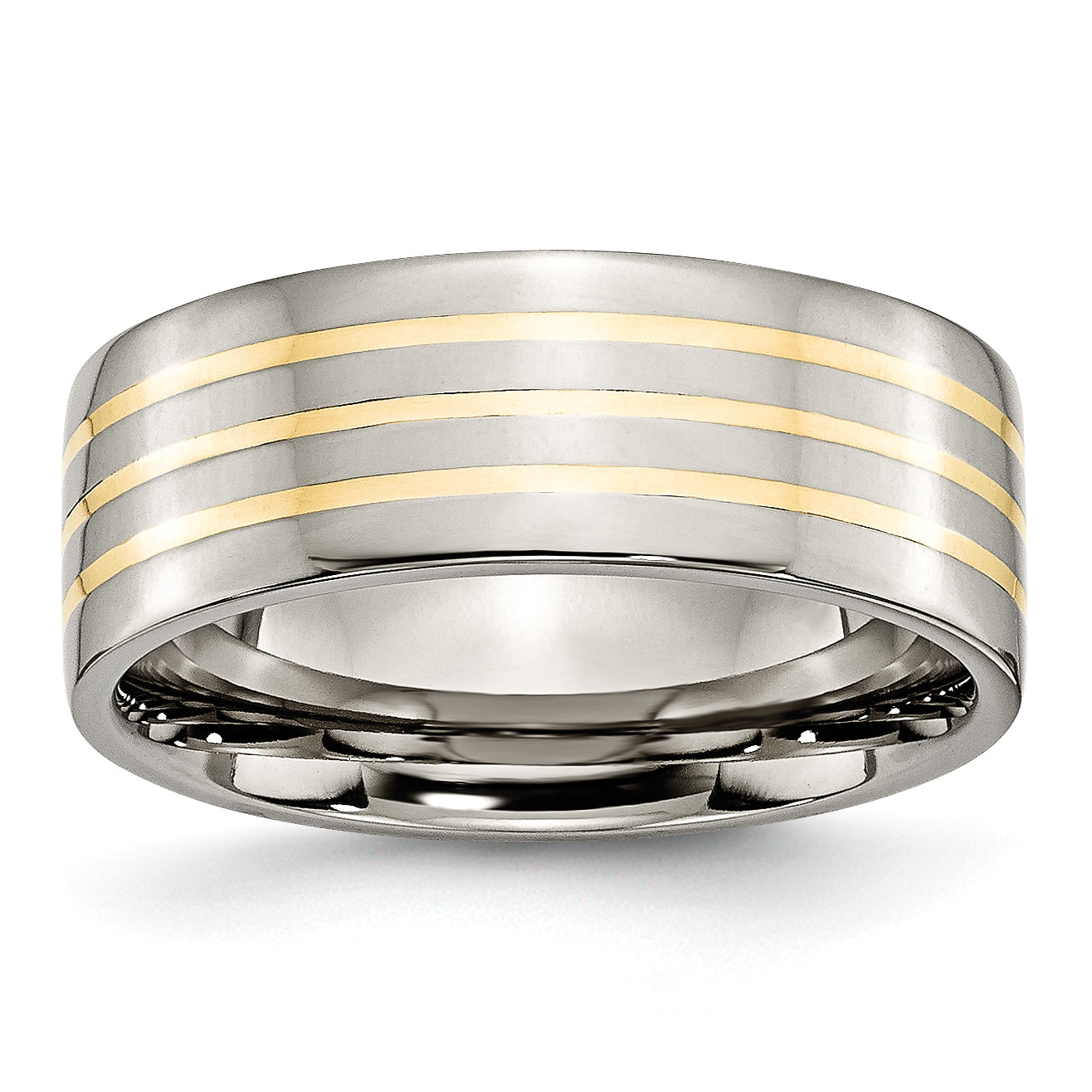 Titanium Polished with 14k Gold Inlay 8mm Flat Band Main image