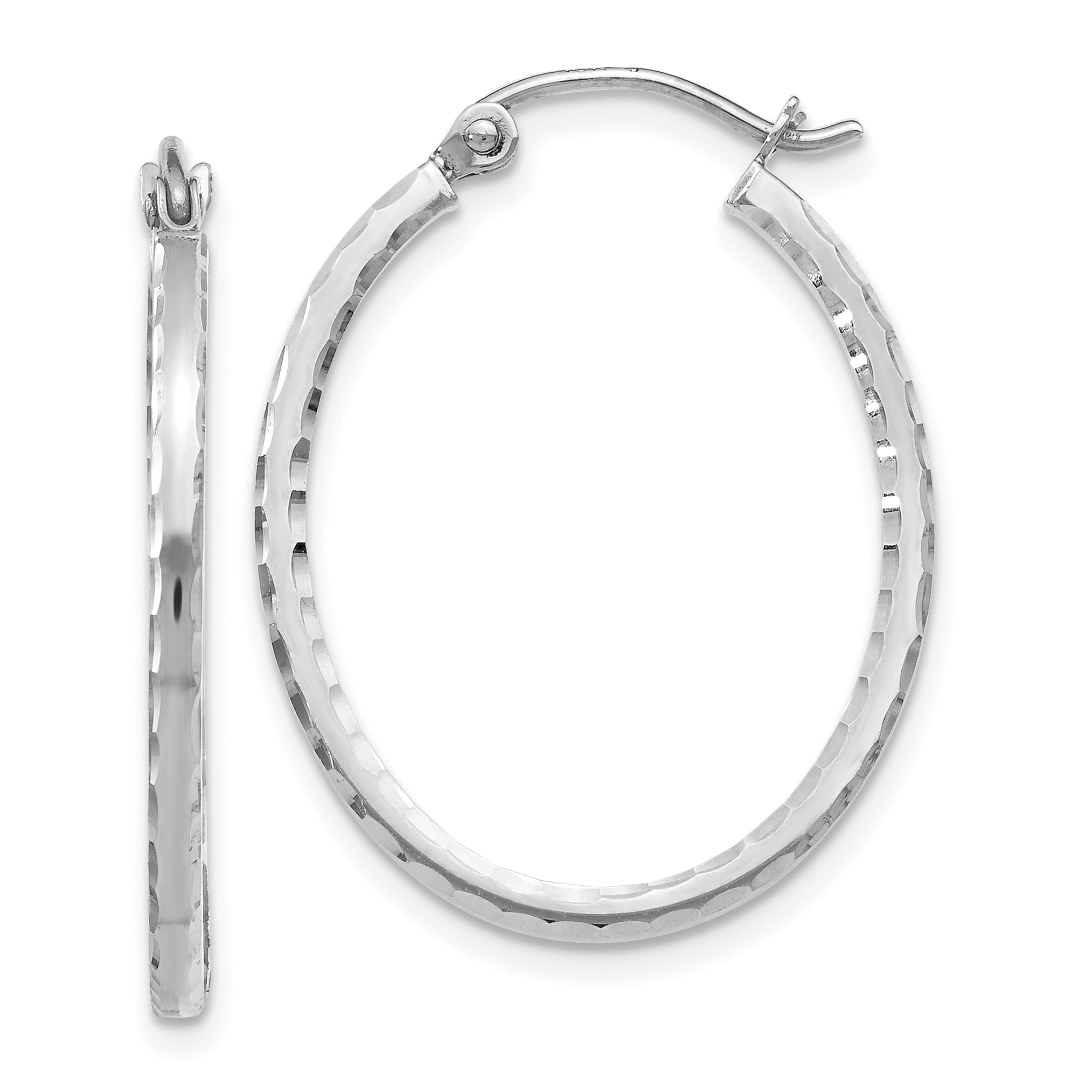 10K White Gold D/C Hinged Hoop Earrings Main image