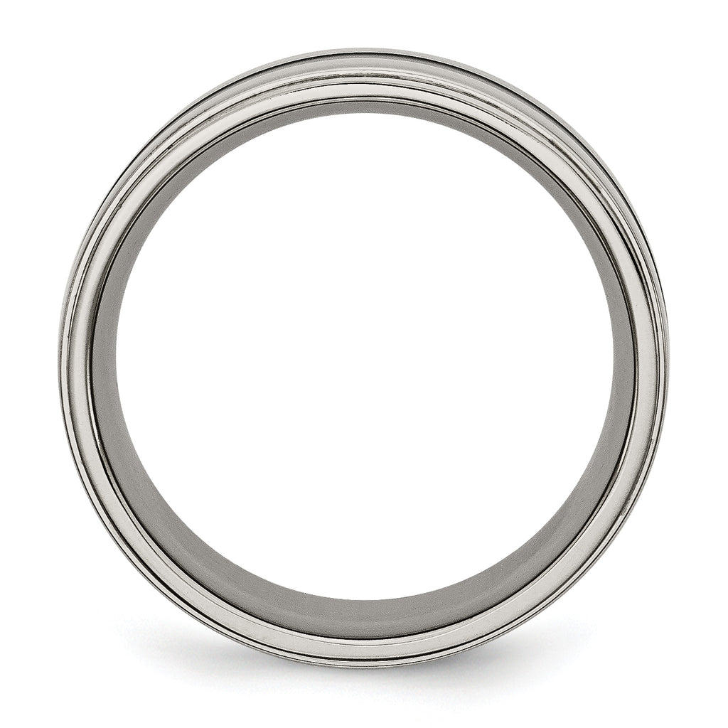 Titanium Unisex Polished Wedding Band with Black Enamel Ridged Edge