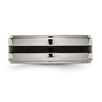 Titanium Unisex Polished Wedding Band with Black Enamel Ridged Edge