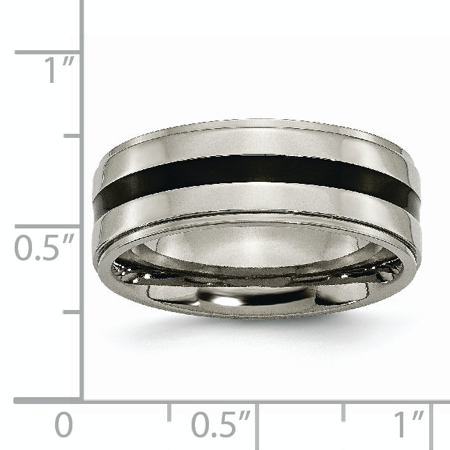 Titanium Unisex Polished Wedding Band with Black Enamel Ridged Edge