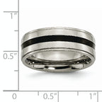 Titanium Unisex Polished Wedding Band with Black Enamel Ridged Edge