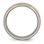 Titanium Unisex Brushed Wedding Band with Gold Tone Ridged Edge