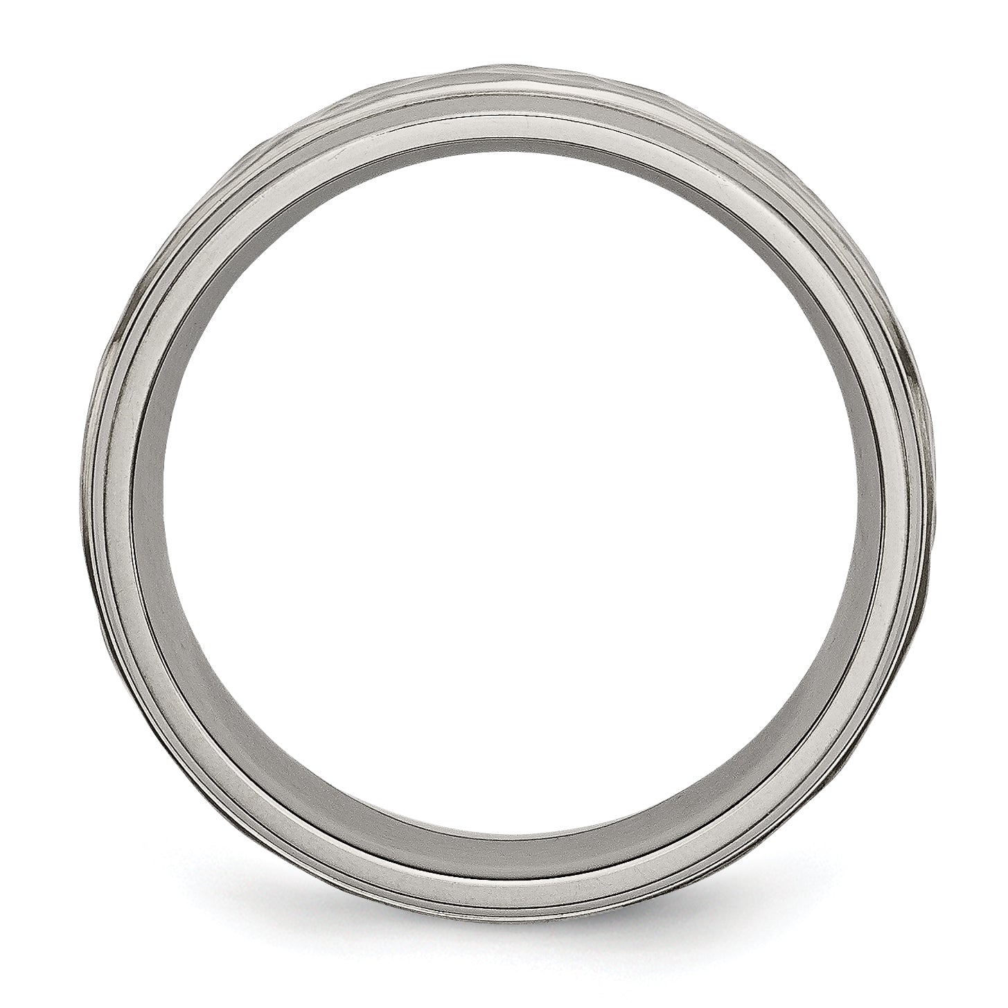 Titanium Unisex Wedding Band, Polished Hammered, Engravable, 7mm Grooved Edge