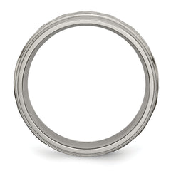 Titanium Unisex Wedding Band, Polished Hammered, Engravable, 7mm Grooved Edge