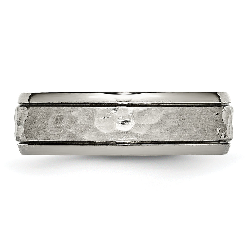 Hammered Comfort-Fit Wedding Band in Titanium, 7mm