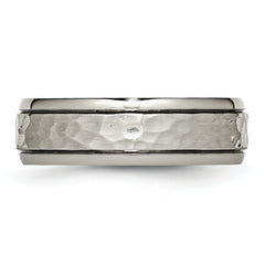 Titanium Unisex Wedding Band, Polished Hammered, Engravable, 7mm Grooved Edge