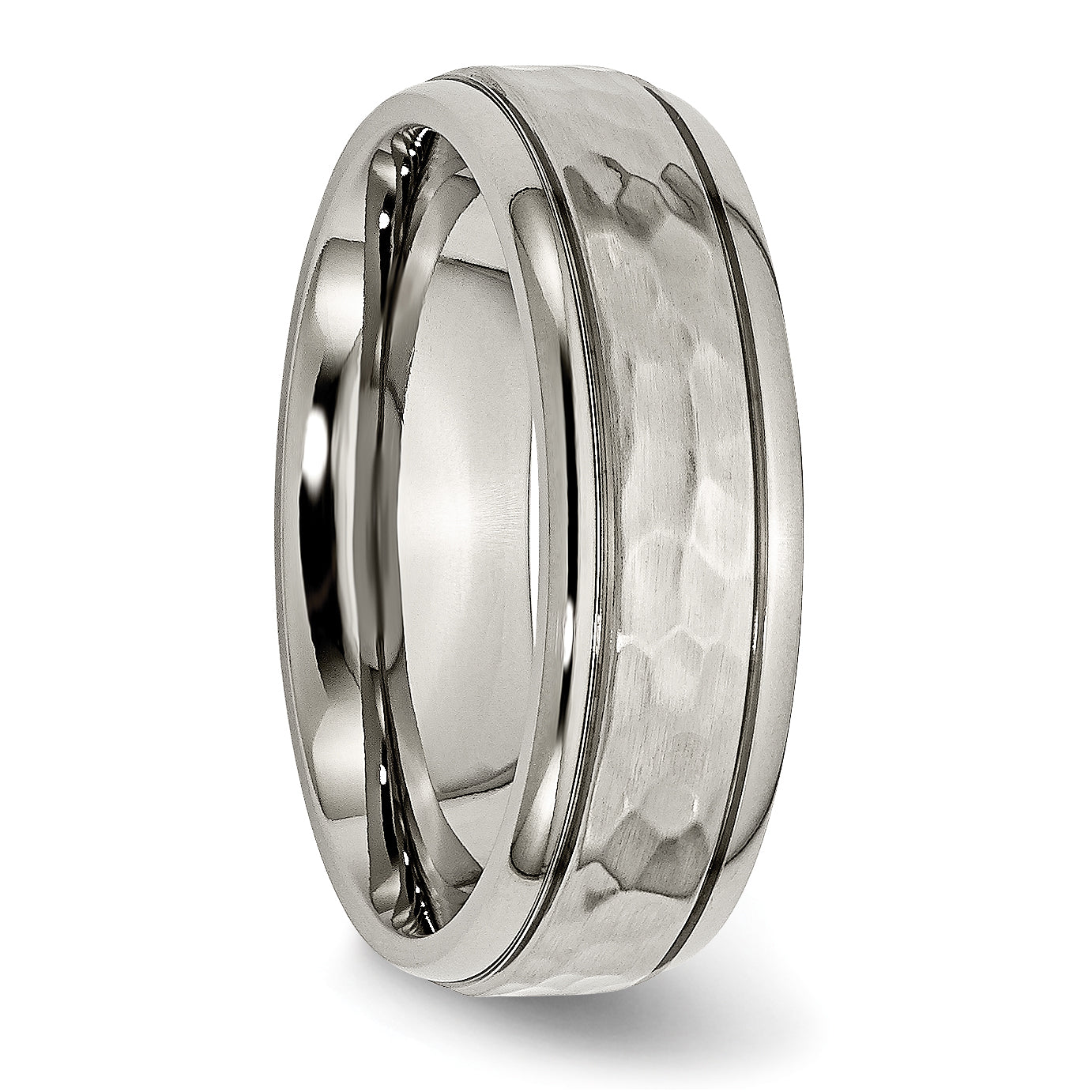 Hammered Comfort-Fit Wedding Band in Titanium, 7mm