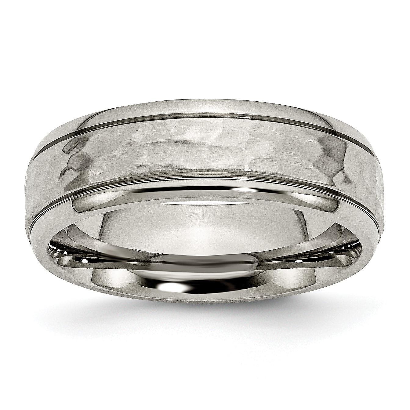 Titanium Polished and Hammered 7mm Grooved Edge Band Main image
