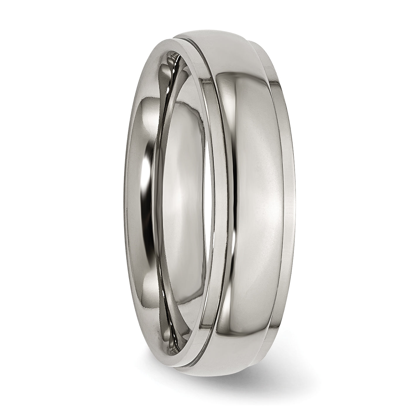 Titanium Unisex Polished 6mm Ridged Wedding Band Engravable