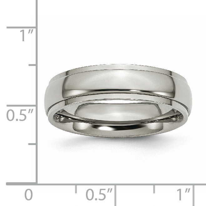 Titanium Unisex Polished 6mm Ridged Wedding Band Engravable