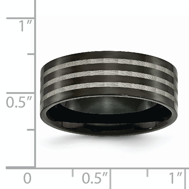Titanium Black IP-Plated Unisex Wedding Band with Satin Stripes