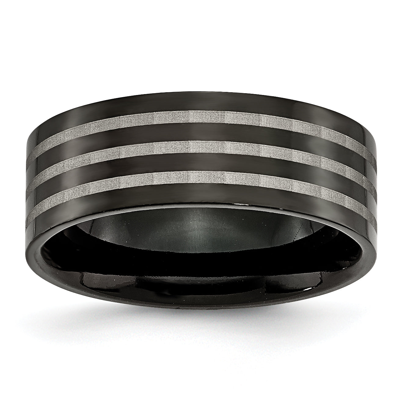 Titanium Polished 8mm Black IP-plated WithSatin Stripes Band Main image