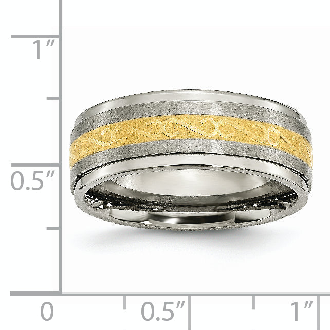 Sophia Jewelers Unisex Titanium Wedding Band with Yellow Gold IP Finish