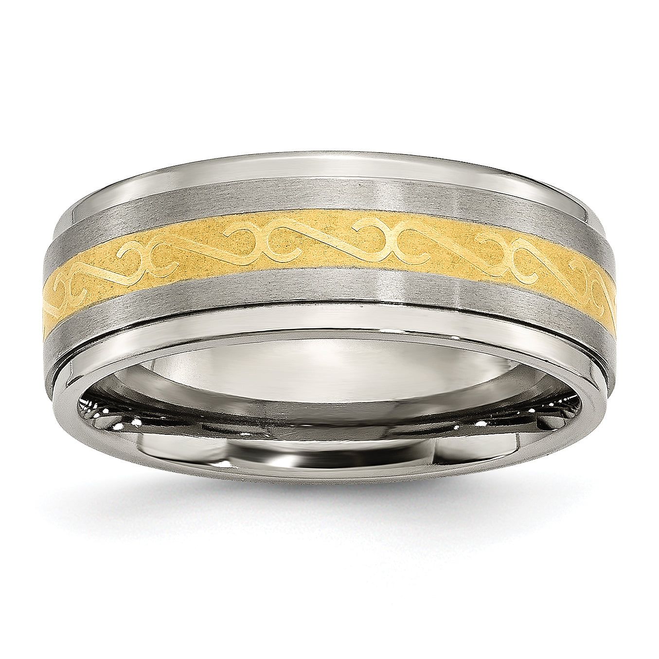 Titanium 8mm Yellow IP-plated Satin/Polished Ridged Edge Band Main image