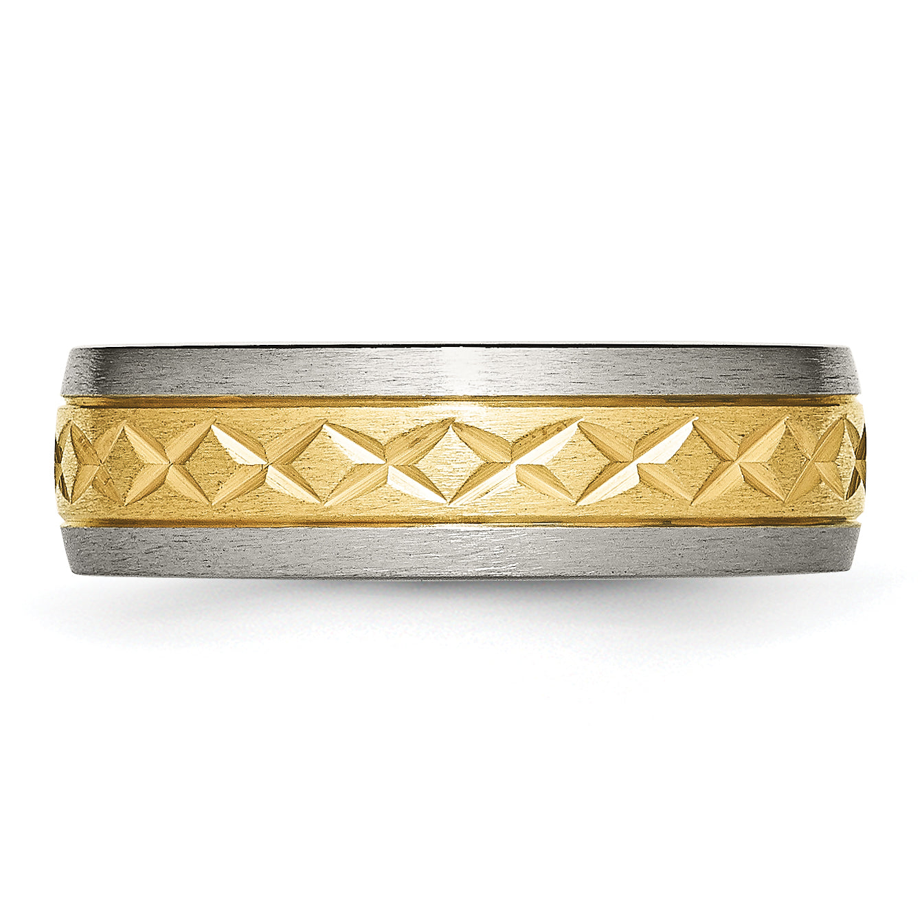 Titanium Unisex Wedding Band with Yellow IP-Plated X Design