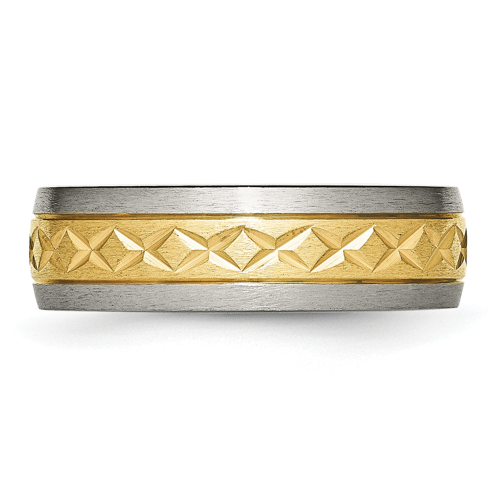 Titanium Unisex Wedding Band with Yellow IP-Plated X Design