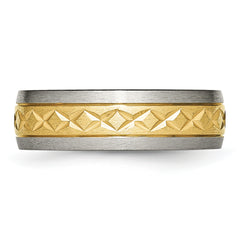 Titanium Unisex Wedding Band with Yellow IP-Plated X Design