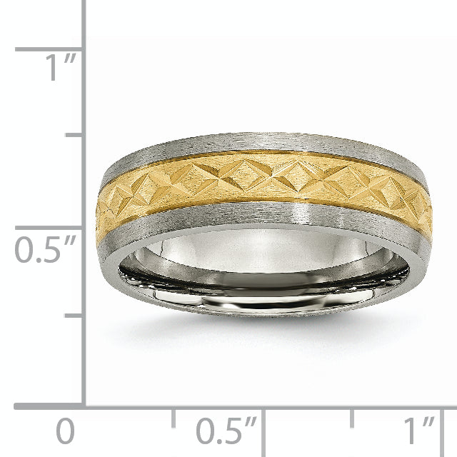 Titanium Unisex Wedding Band with Yellow IP-Plated X Design