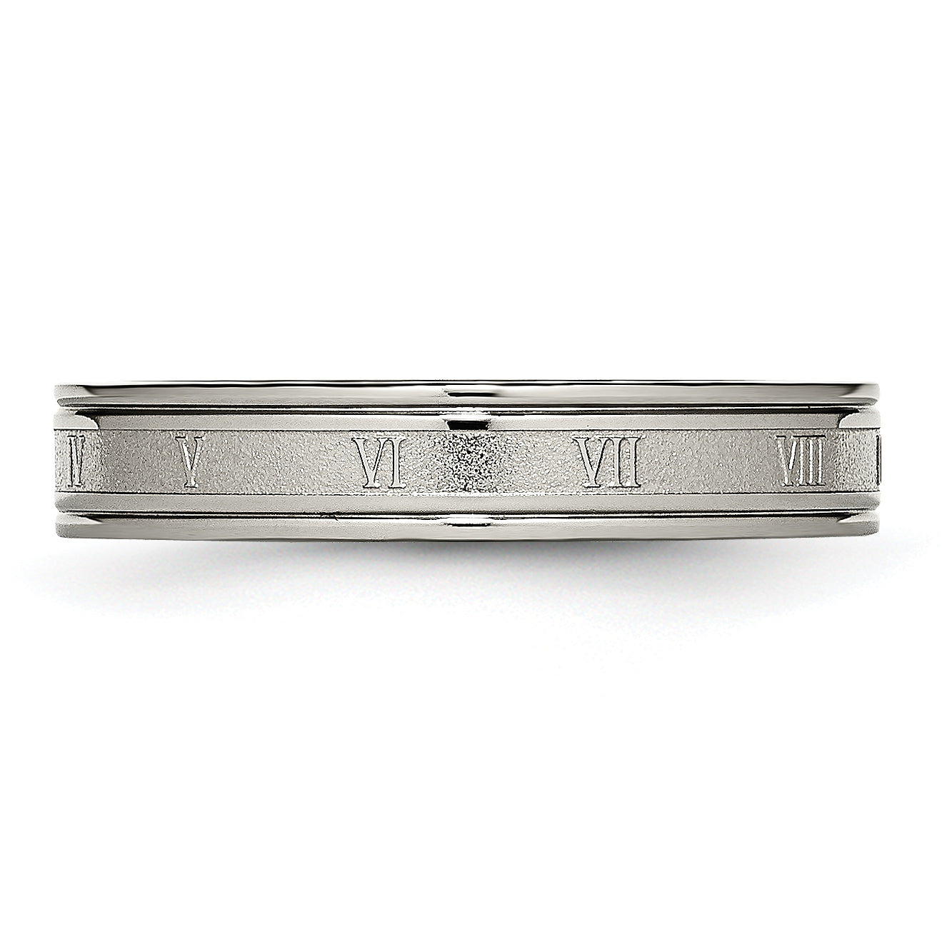 Titanium Unisex Wedding Band with Roman Numerals and Brushed Finish