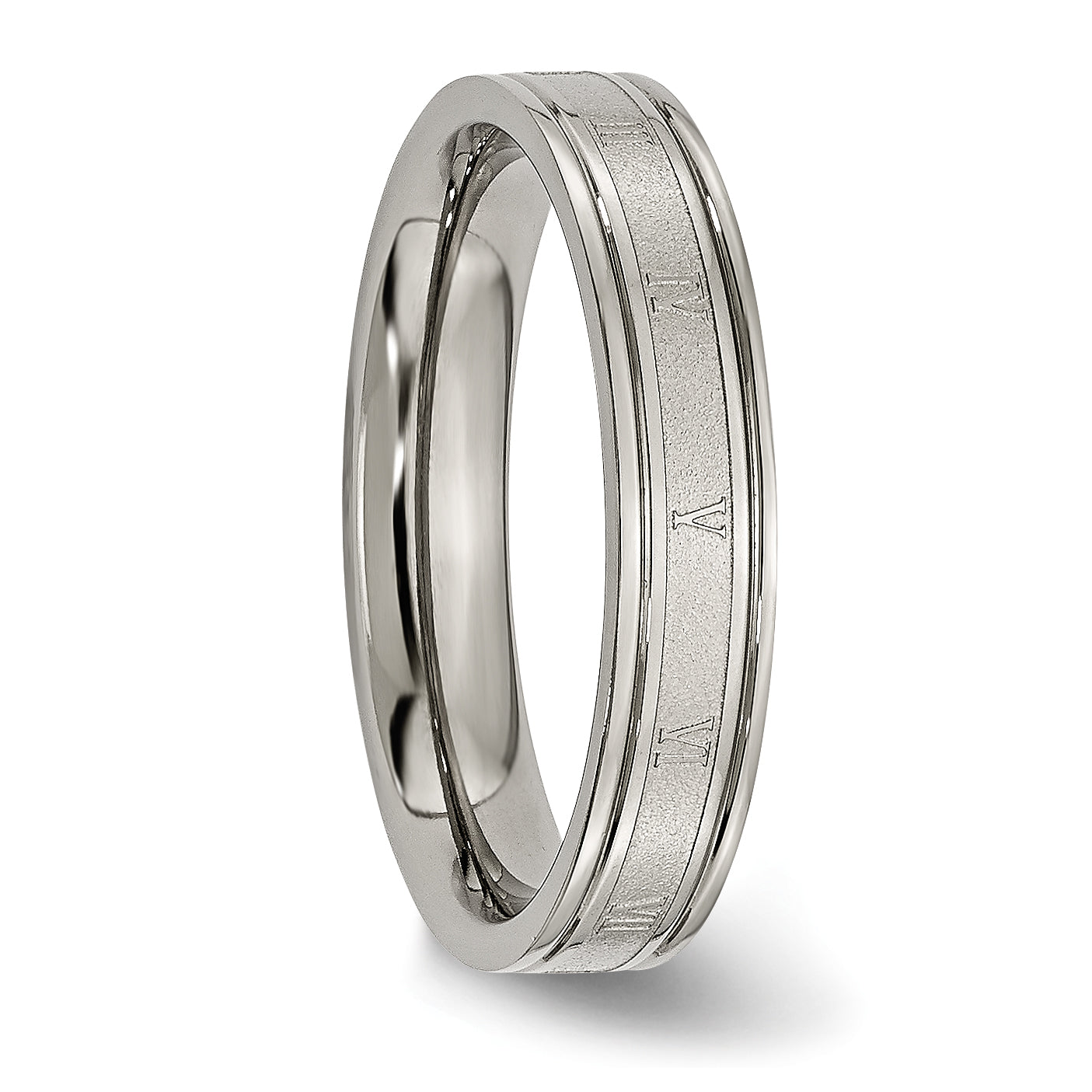 Titanium Unisex Wedding Band with Roman Numerals and Brushed Finish