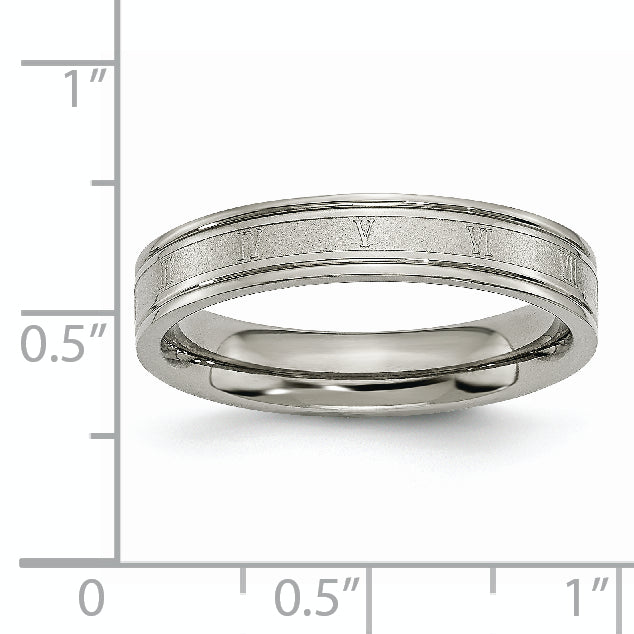 Titanium Unisex Wedding Band with Roman Numerals and Brushed Finish