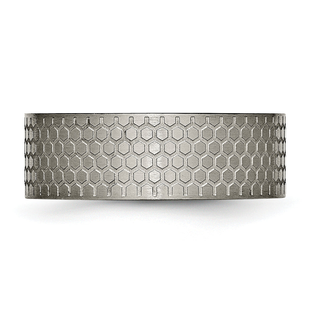 Brushed Patterned Wedding Band in Titanium, 8mm