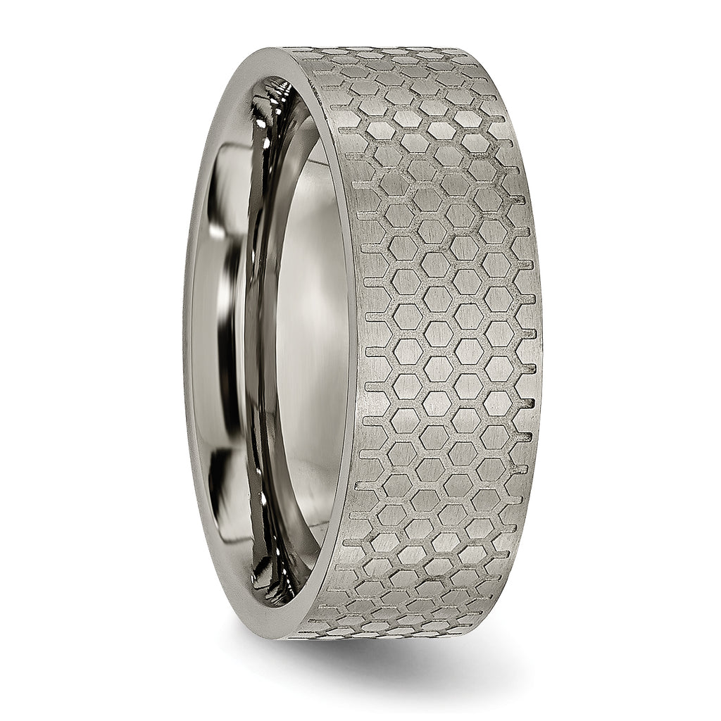 Brushed Patterned Wedding Band in Titanium, 8mm