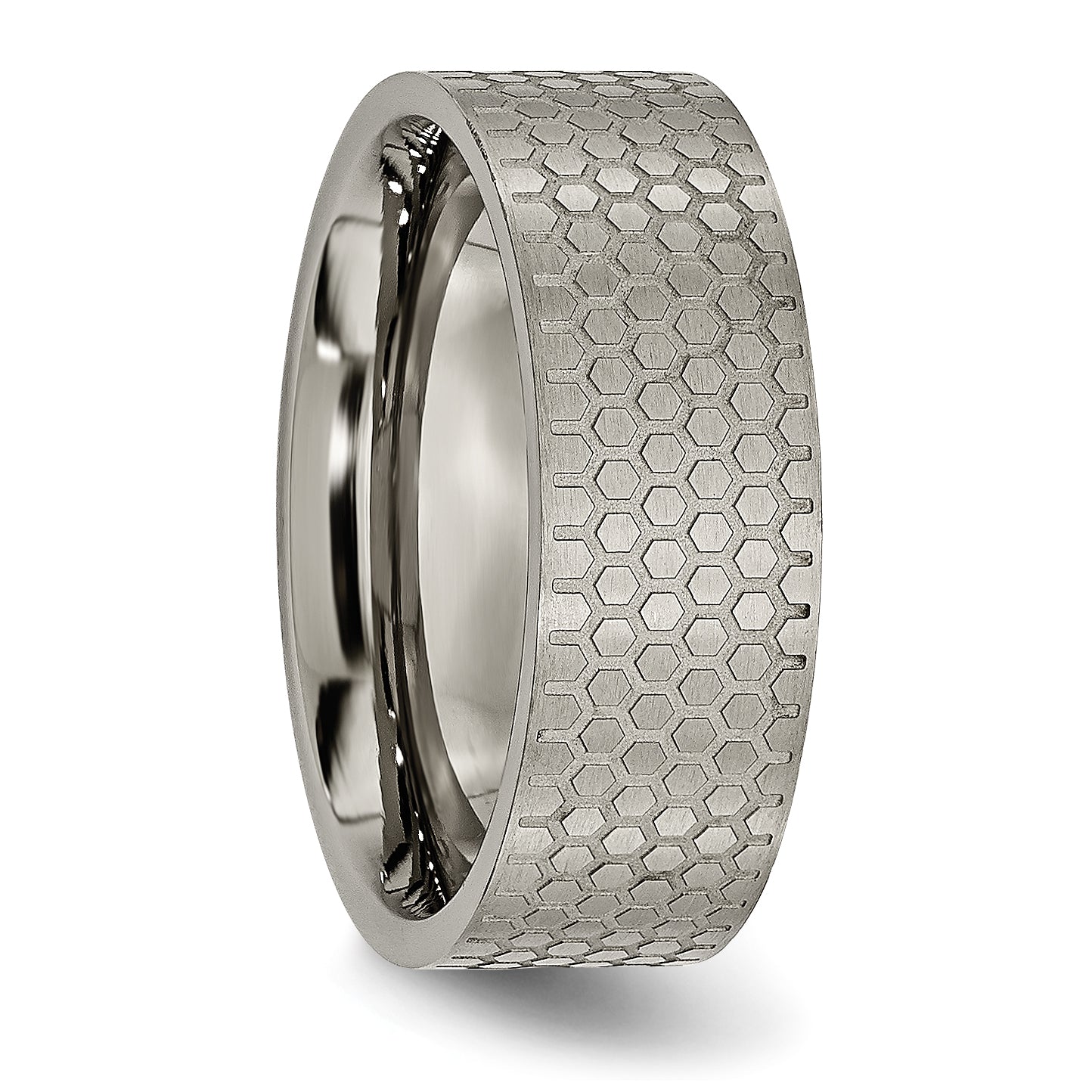 Brushed Patterned Wedding Band in Titanium, 8mm