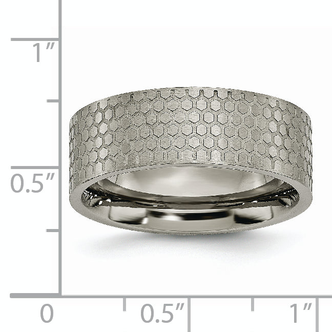 Brushed Patterned Wedding Band in Titanium, 8mm