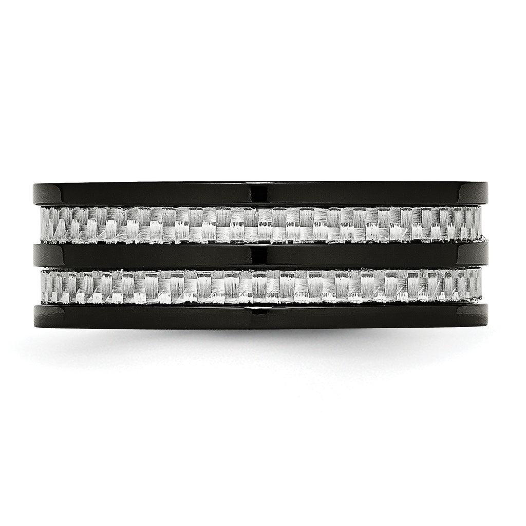 Carbon Fiber Inlay Wedding Band in Black Titanium, 8mm