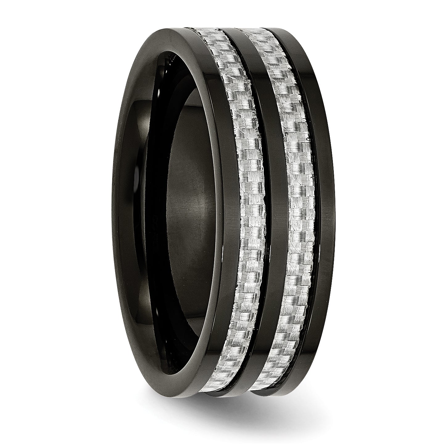 Titanium Polished Black IP-plated with Grey Carbon Fiber Inlay 8mm Band